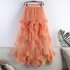Mushroom Edge Irregular Mesh Midi Tulle Skirt - High Waist Puffy Swing Fairy Skirt