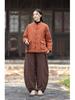 Silent Recitation: Women's Retro Quilted Vertical Stripe Cotton Jacket with Stand-up Collar and Frog Buttons