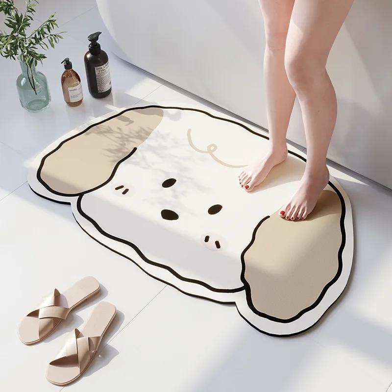 Cartoon Animal Diatom Mud Mat For Bathroom High Absorbency Fast Drying Washable Doormat Anti Slip Bath Rug For Kids Shower Room