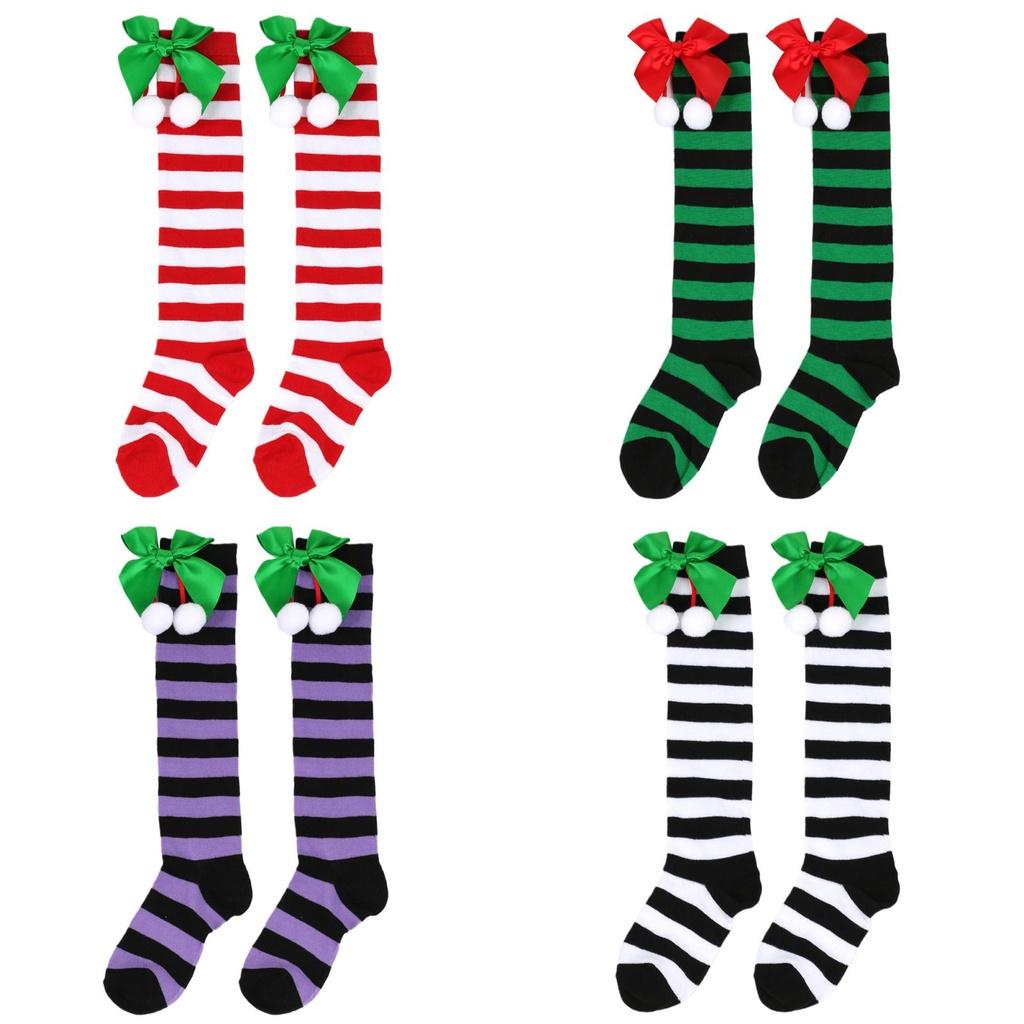 Cute Butterfly Bow Christmas Socks For Girls Long Tube Polyester Fabric