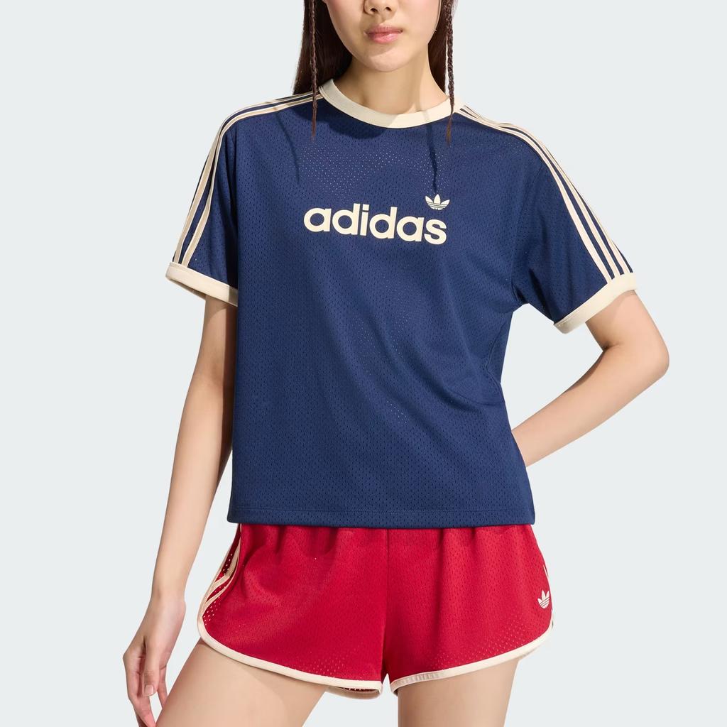 Adidas Originals Lineaer Mesh Crew Neck Striped Short Sleeve T-Shirt Women Tops KS9841