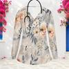 Aquarell-Blumenprint V-Ausschnitt Langarm Damen Krankenschwester Arbeitskittel Weich Atmungsaktiv Medizinische Gesundheitsversorgung Arbeitsbluse Mit Taschen