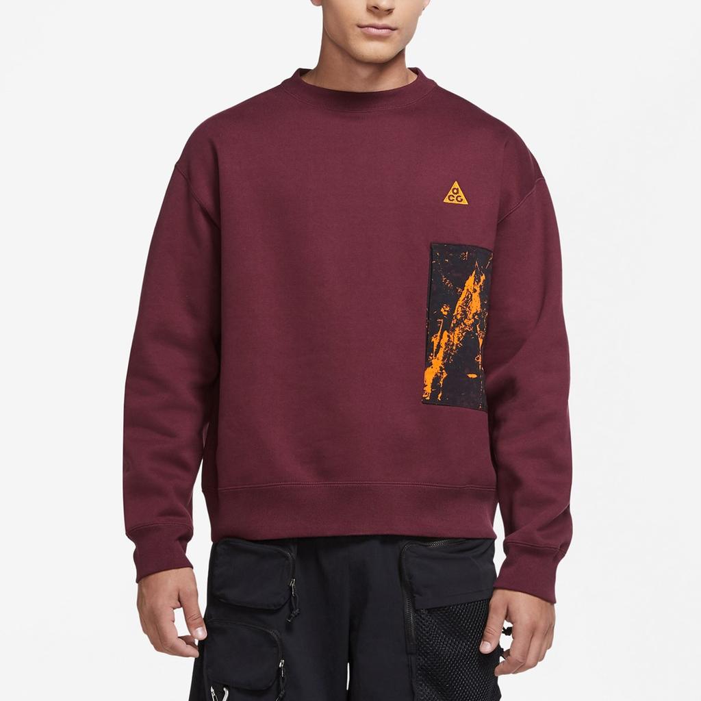 Nike Felpa con Patchwork Sportiva ACG Crew da Uomo Top Midnight-Chestnut CZ5103-643