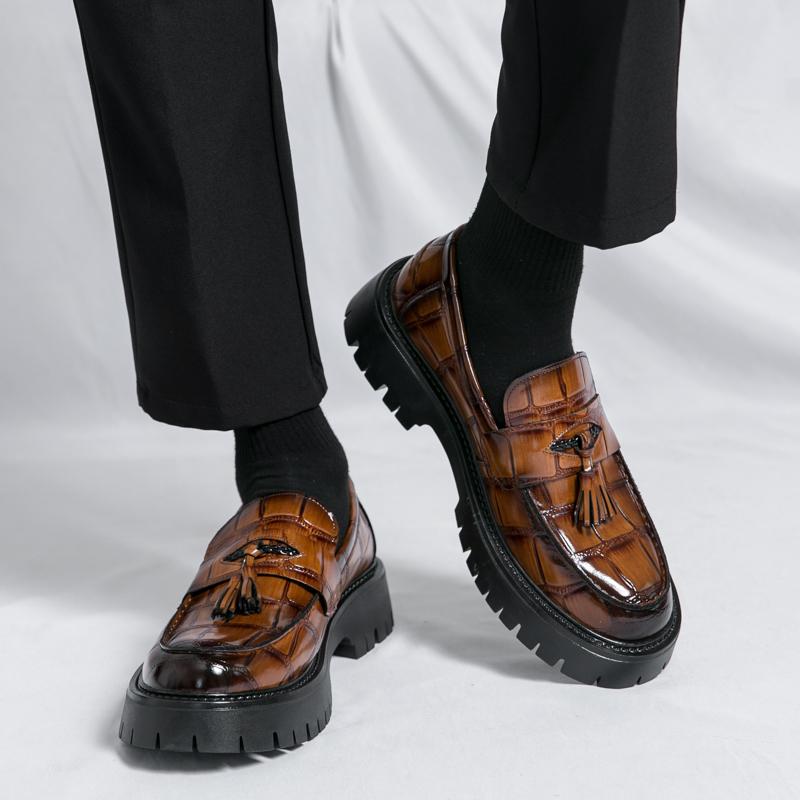 Moda Moda Retro Męskie Mokasyny na Grubej Podeszwie Frędzle Derby Skórzane Buty Luksusowe Towary Męskie Buty Biznesowe Eleganckie Codzienne Buty do Sukienki