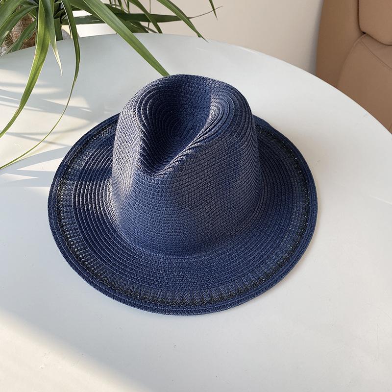 

Стиль Шляпа Универсальная Соломенная Плетеная Элегантная Однотонная Женская Шляпа Кепка Защита от Солнца синий