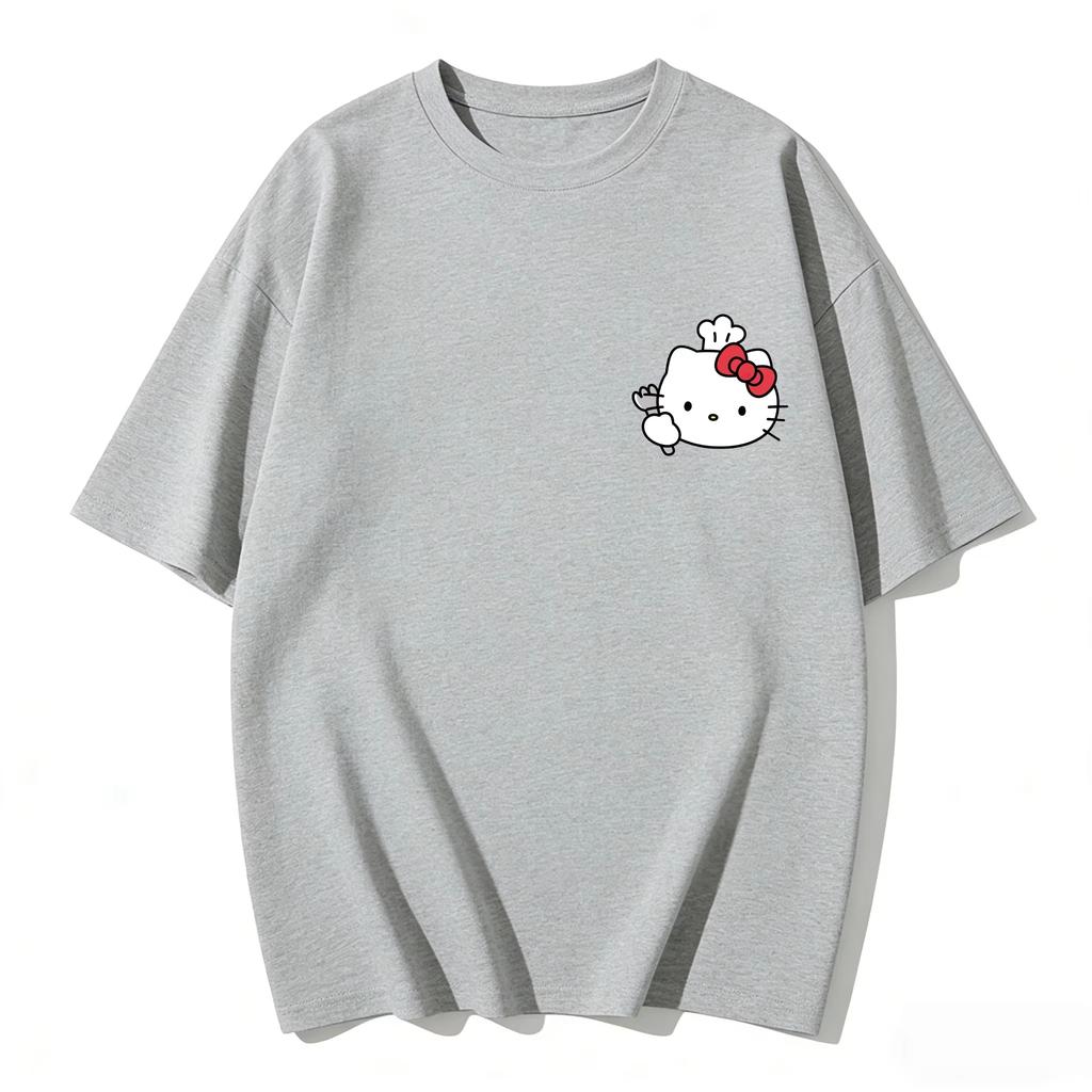 2026 New Summer HelloKitty Cute Graphic Tee Casual Short Sleeve Cotton Top for Women Girls Kawaii Cartoon Print Streetwear