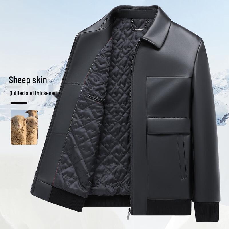 

MONTAGUT Men s Sheepskin Padded Lapel Leather Jacket L (50)