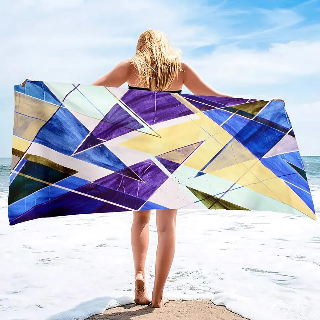 Geometry Marble Bath Towel,Abstract Beach Towel Soft Absorbent Washcloths Quick Dry Towelling,Sandless Lightweight Beach Blanket