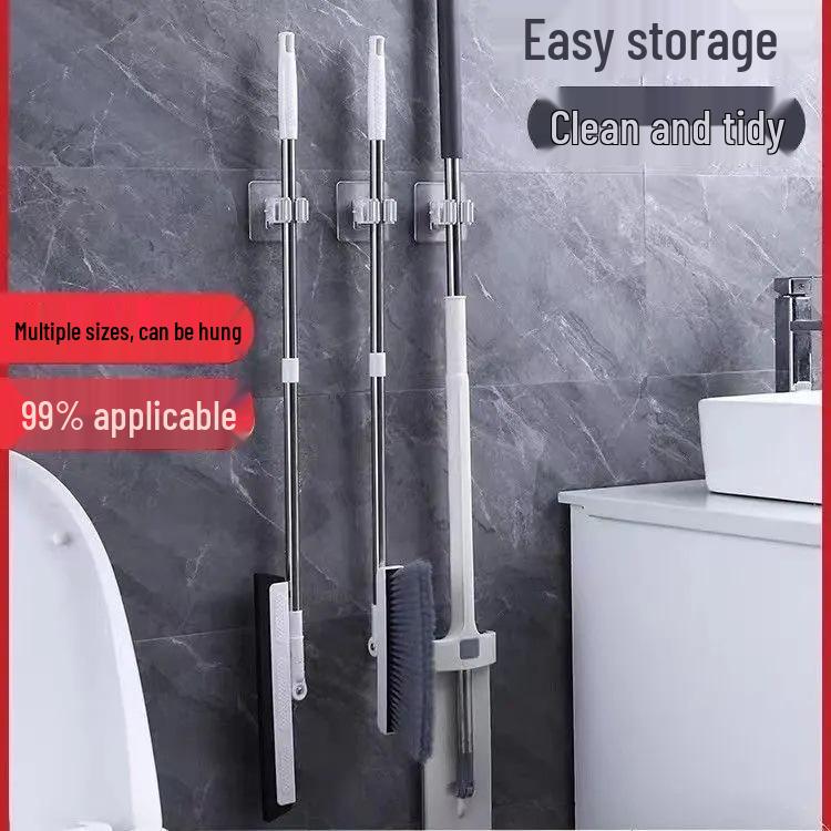 Držák na mop bez vrtání: Pevný koupelnový závěsný regál a háček