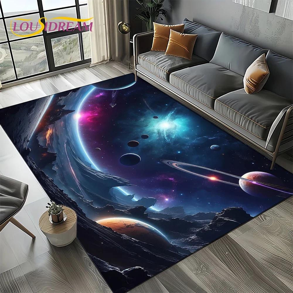 Milky Way Universe Space Stars Black Hole Galaxy Earth Carpet Rug for Living Room Bedroom Sofa Decoration,Non-slip Floor Mat