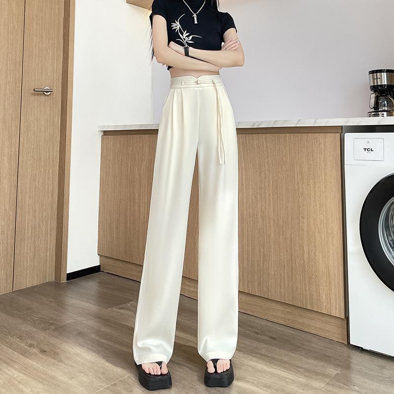 Black Suit Pants High-End Feel Draped New Spring and Autumn Chinese Style New Chinese Style Narrow Straight Wide-Leg Pants for Women