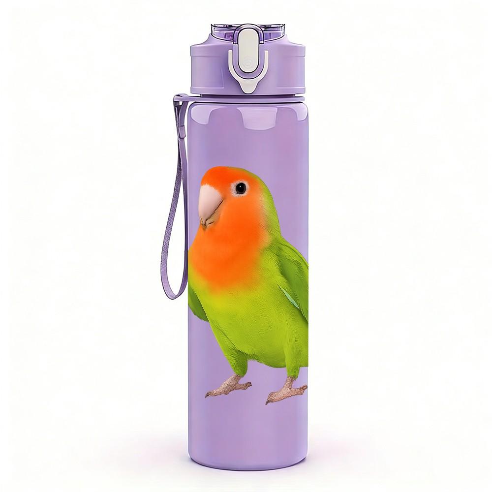 1PC Green Parrot Bird Portrait 750ml Color Plastic Sports Water Bottle Leakproof Flip Straw Lid Suitable for Sports Office Home Use