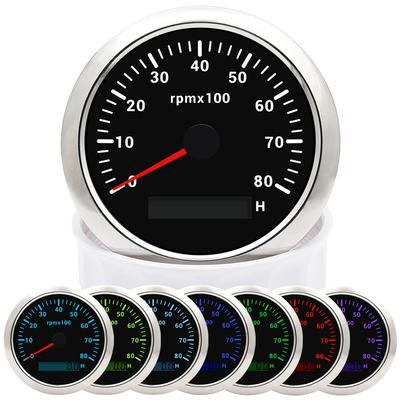 85MM 7-Farben-Hintergrundbeleuchtung Drehzahlmesser 8000 U/min Drehzahlmesser Mit Betriebsstundenzähler Für Marineboot Motorrad Auto Yacht 9-32V