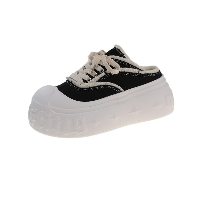 Big head bread shoes beggar canvas shoes bag head half slippers summer wear 2025 spring new thick sole heightening women's shoes