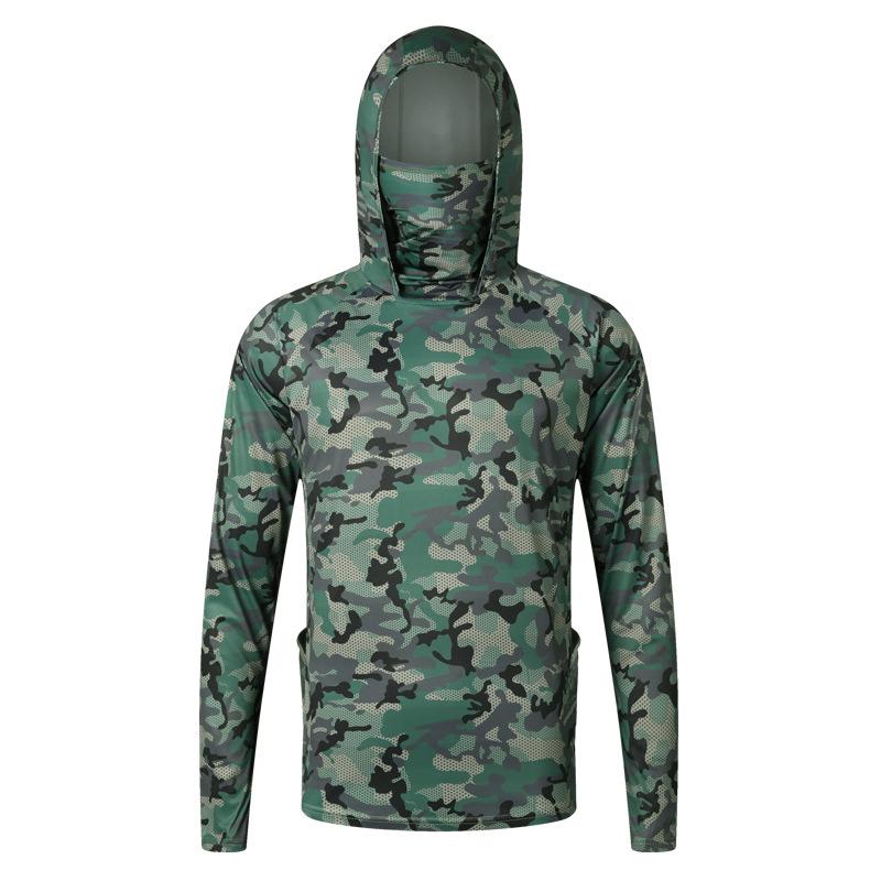 Men's Summer Breathable Camouflage Hooded Long Sleeve Sun Protection Fishing Shirt