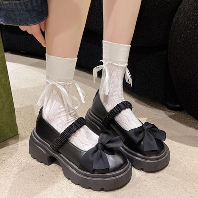 Small Leather Shoes Women's French Jk Thick Heel Bow Lolita Single Shoes Fashion Platform Mary Jane 2025 Summer New