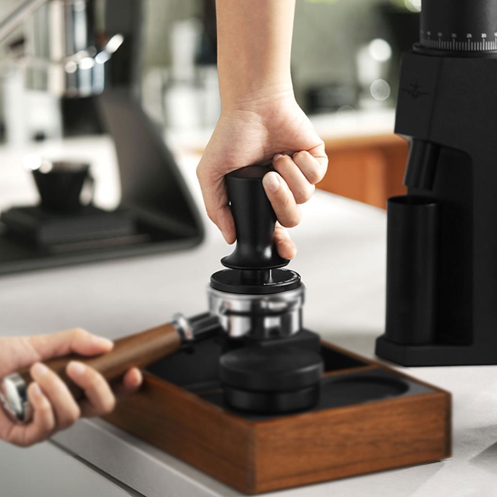 Coffee Tamper with Calibrated Spring Loaded Automatic Leveling Stainless Steel Base Hand Press