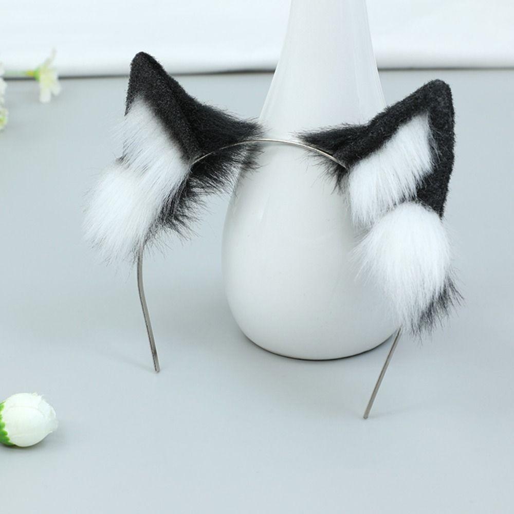 Black White Idol Doll Headwear Cat Ear Cat Wolf Ears Headwear for Cotton Doll Girl Gift