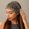 Elegant Women Hollow Headband Flower Pattern Shiny Rhinestones Faux Pearls Hair Band High Elastic Wide Hair Hijabs Holder