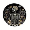 Skull Floral Tire Cover - Gothic Skeleton & Golden Flowers Design, Durable Polyester UV-Resistant Anti-Tear Fit For Cars, Trucks