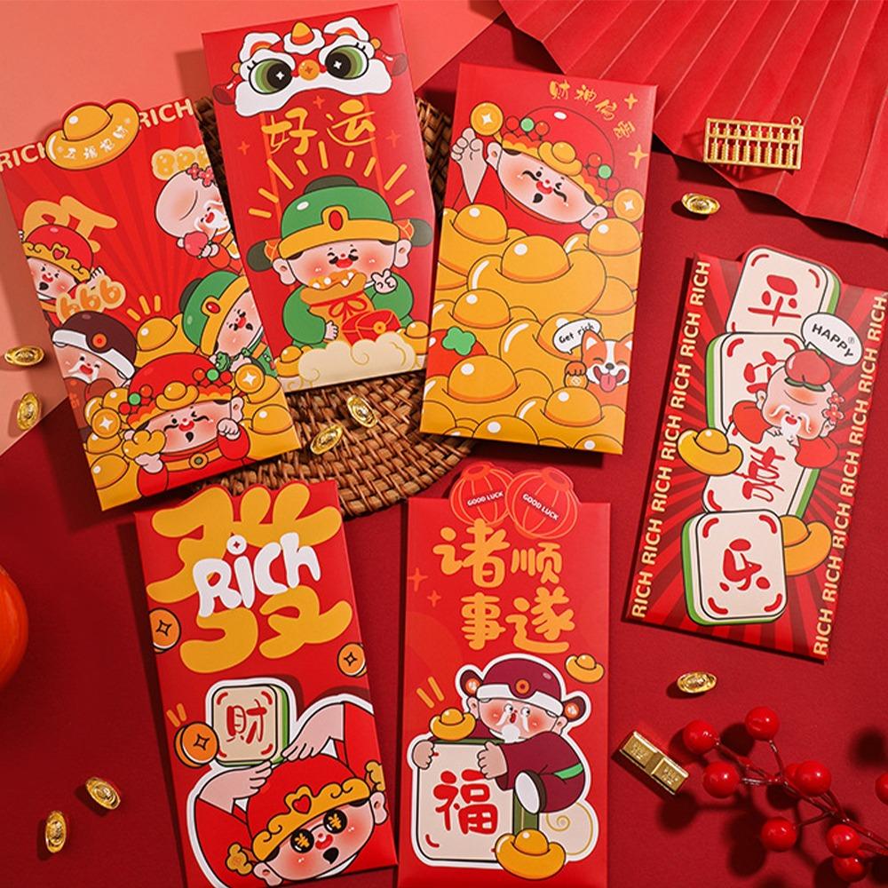 6pcs Chinese Style 2025 Snake Year Red Envelopes Cartoon New Year Money Packets Graduation