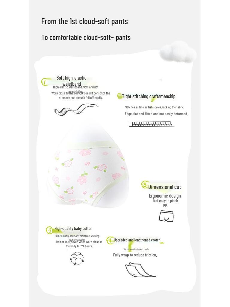 Girls' Pure Cotton Antibacterial Triangle Briefs - No Pinch Comfort for Babies & Older Children (Autumn/Winter)