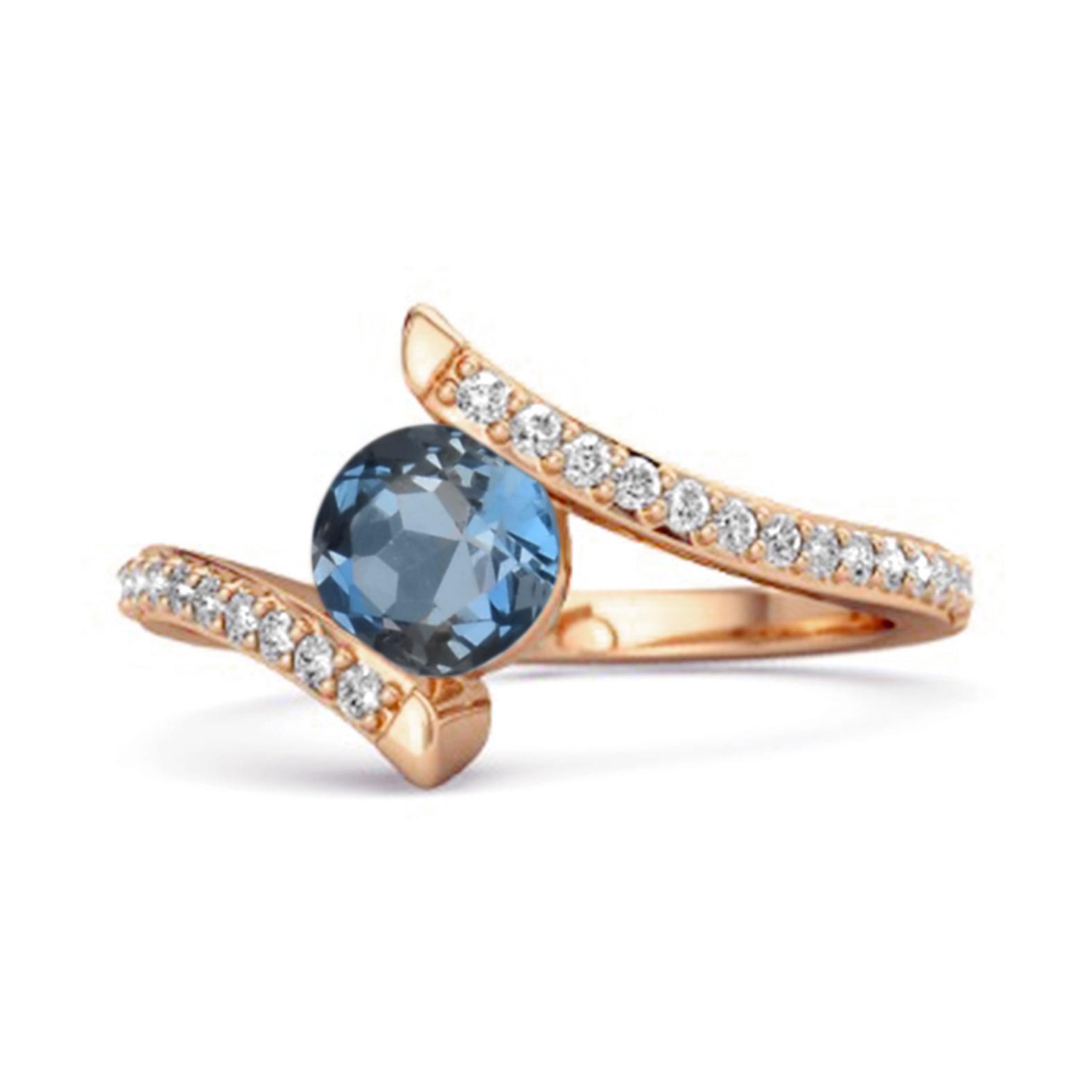 London Blue Topaz Contemporary Pave Bypass Ring - 925 Sterling Silver Rose Gold Vermeil 8