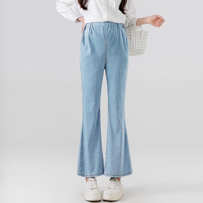 Petite Tencel Denim Maternity Drawstring Cropped Flare Pants Large