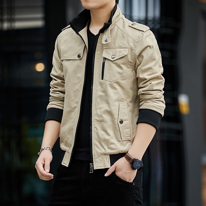 Весенне-осенняя куртка мужская повседневная мужская куртка корейская версия воротник стойка мужская модная куртка M хаки