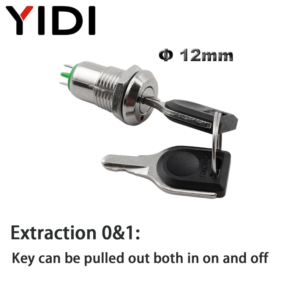 

12mm Zinc Alloy Metal Rotary Knob Key Switch with Keys Power On Off Latching Lock Unlock Security Electrical Switch Solder Pin