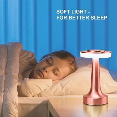 Retro Rose Gold Metal LED Table Lamp Rechargeable with Touch Sensor, 3 Levels Brightness, Ideal Bedside Lamp or Night Light for Kids Nursery
