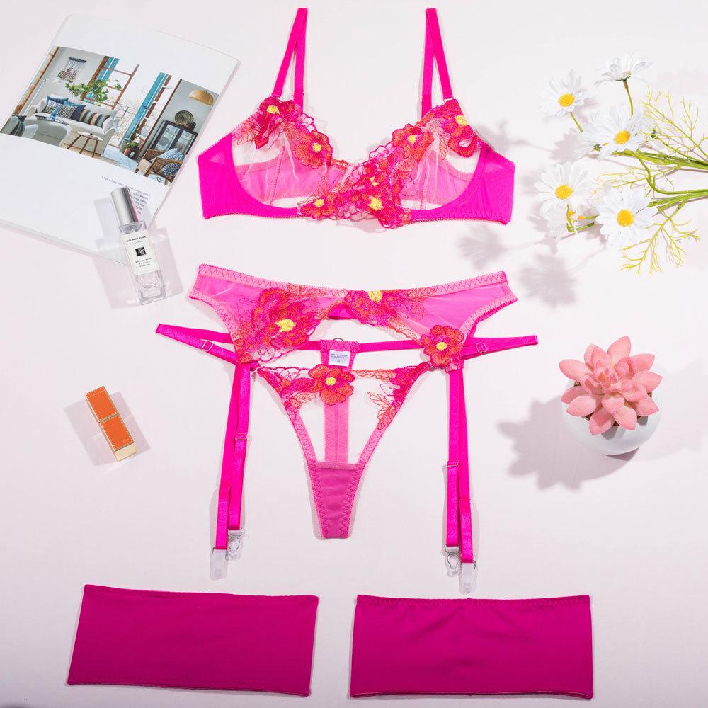 Stylish Steel Ring Embroidery Mesh Garter Belt Set - Multi-Color Body Shaping with Split Design