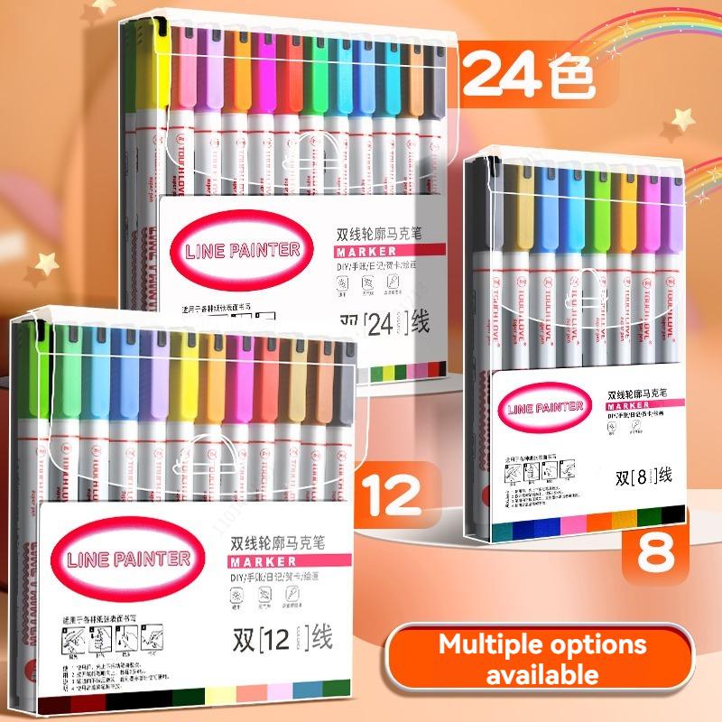 Double Line Outline Pens 12/24 Colors Self-Outline Metallic Markers Glitter Writing Drawing Pen for DIY Art Crafts Scrap Booking