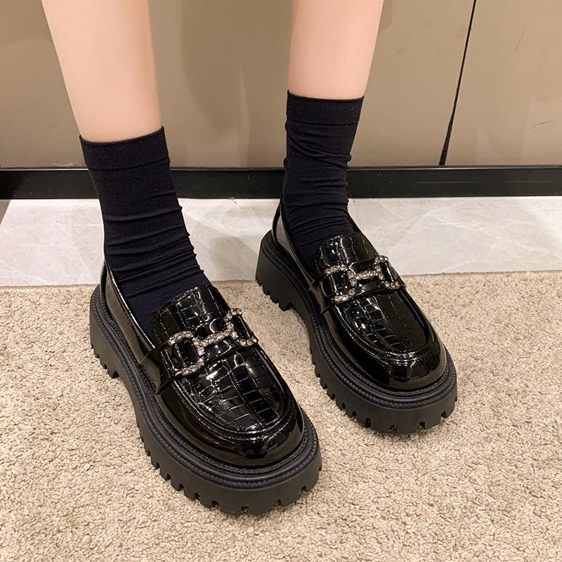 

Breathable comfortable fashion muffin bottom thick heel loafers women s 2025 summer and autumn new Internet celebrity casual small leather shoes 40 чорний