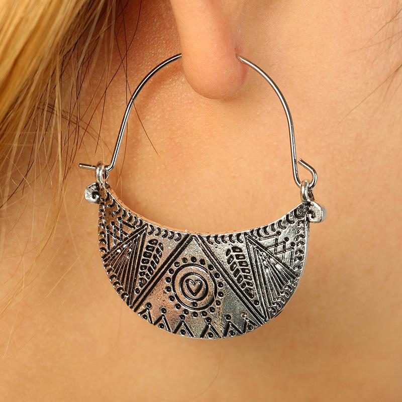 Moon Pattern Big Flower Basket Metal Geometry Bohemia Ethnic Style Pendant Earrings for Women Girl Zircon Accessories
