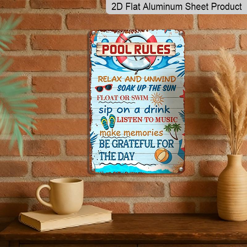 2D Flat Aluminum Metal Sign Decorative Signs and Plaques Vintage Pool Rules Metal Sign- 8.0X 12.0inch Vintage Wall Art, Easy To Hang with Pre-Drilled