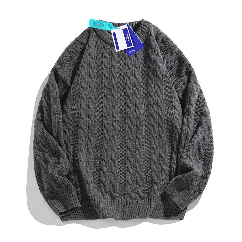 Wassup Trendy Jacquard Sweater for Men, Round Neck, Loose Fit, Ins Style, Versatile, Autumn and Winter Retro Knit Top