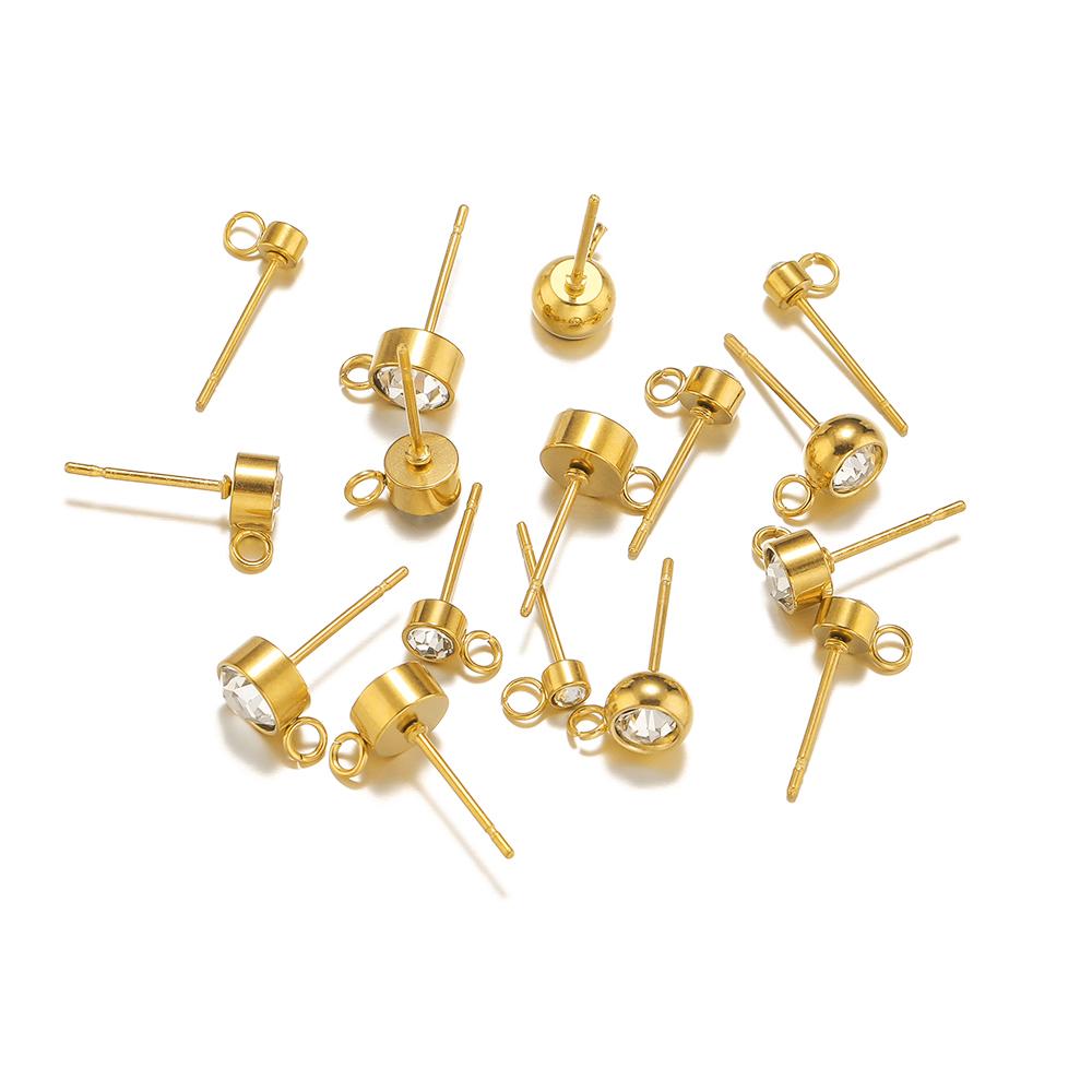 20Pcs Stainless Steel 3 4 5 6mm Zircon Stud Earrings Post with Hook for DIY Earrings Making Jewelry Wholesale Findings Supplies