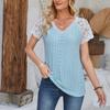 Women's Fashion  V-neck Short Sleeved Lace Patchwork Casual T-shirt Top