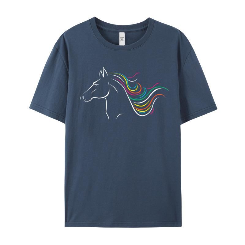 Crazy Short Sleeve Tees Christmas Crew Neck Premium Cotton Unisex T Shirts Horse Art T Shirt Equestrian Crazy Tshirts Classic
