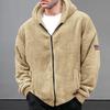 Men Winter Fall Coat Thick Plush Hooded Solid Color Zipper Closure Long Sleeve