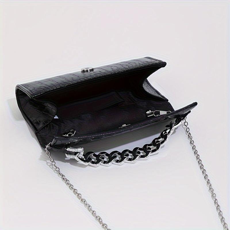 Cross-Border New Shiny Rhinestone Cuban Chain PU Crocodile Pattern Niche Clutch Chain Party Party Women'S Dinner Bag