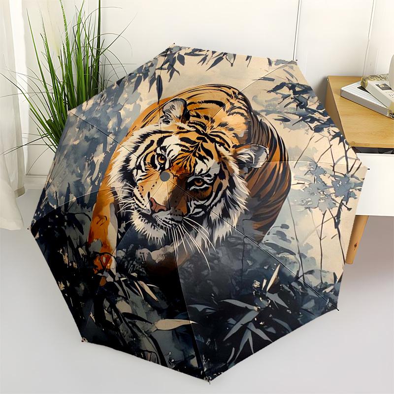 1pc Tiger In Bamboo Forest Umbrella with Plastic Handle,Suitable for All Seasons Umbrellaptys26068