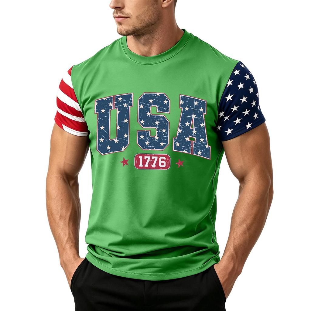 Men's Independence Day Flag Print Short Sleeve T-Shirt, Loose Casual Daily Summer Tops