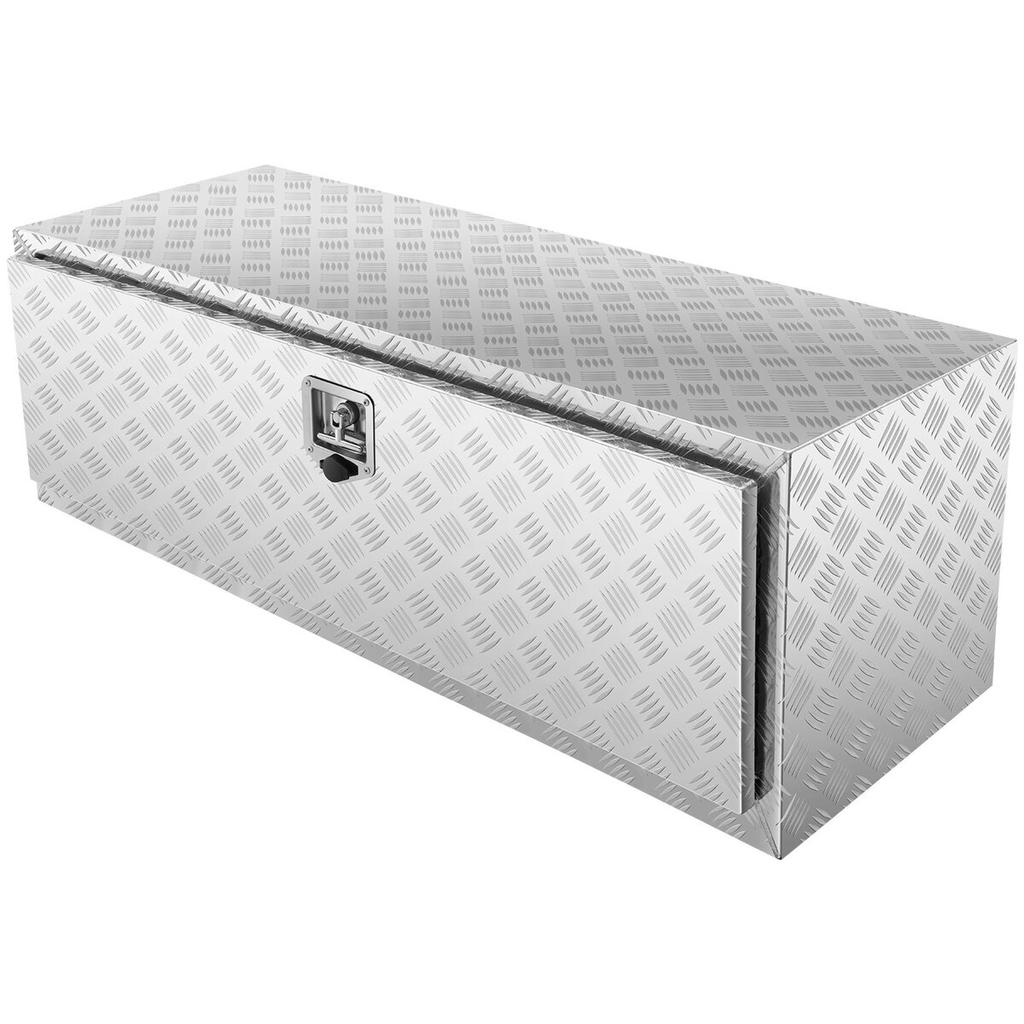 Underbody Truck Box, 48"×24"×24" Pickup Storage Box, Heavy Duty Aluminum Diamond Plate Tool Box with Lock and Keys, Waterproof Trailer Storage Box