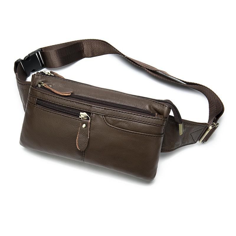 Men s Genuine Leather Mobile Phone Waist Bag: Horizontal Retro Multifunctional Top Layer Cowhide Crossbody Bag Trend коричневый
