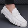 Summer New Breathable Cowhide White Shoes Comfortable Lazy Bean Shoes Fashionable Men's Breathable Round Toe Soft Sole Loafers