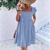 European & American Women's Ruffle Sleeve Square Neck Plaid High-Waisted Dress