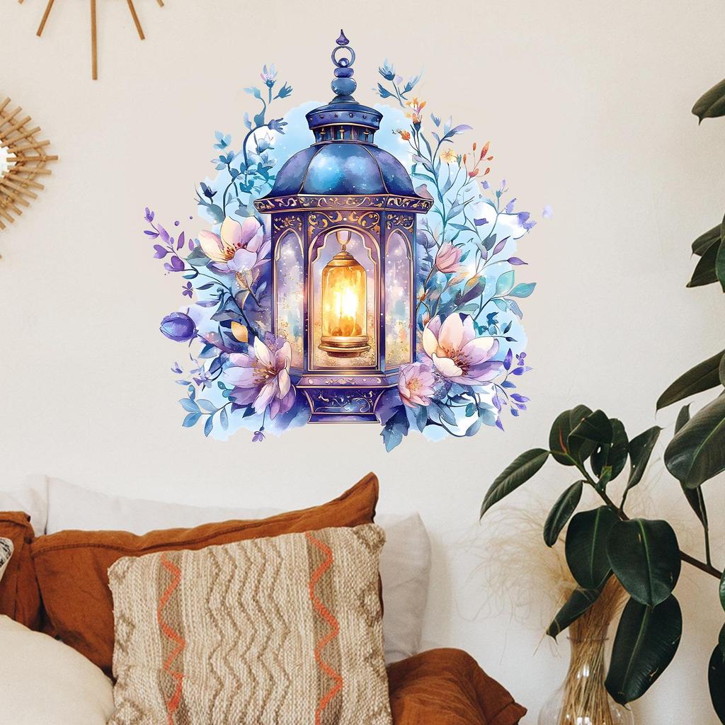 Middle Eastern Festival Floral Candle Chandelier Wall Sticker for Living Room