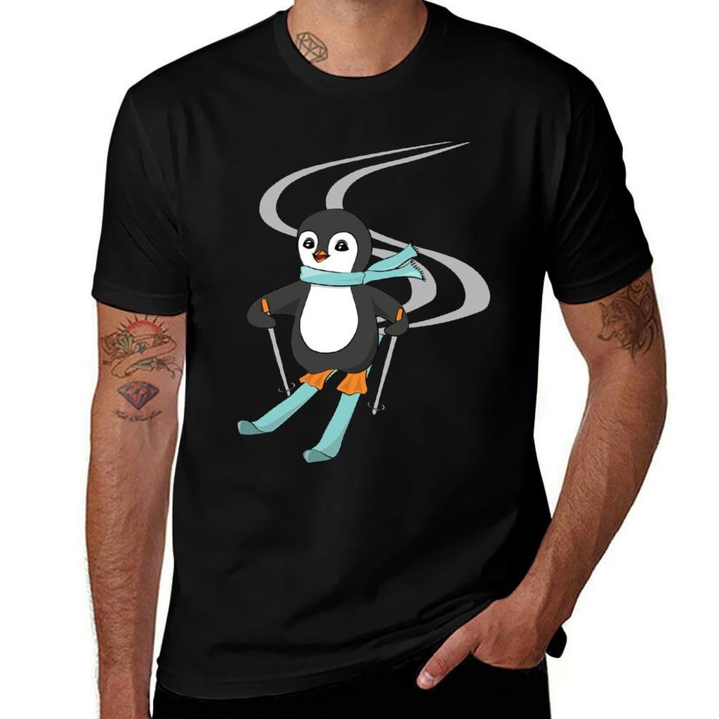 Skiing Penguin Tshirt Casual Streetwear Short Sleeve Tee